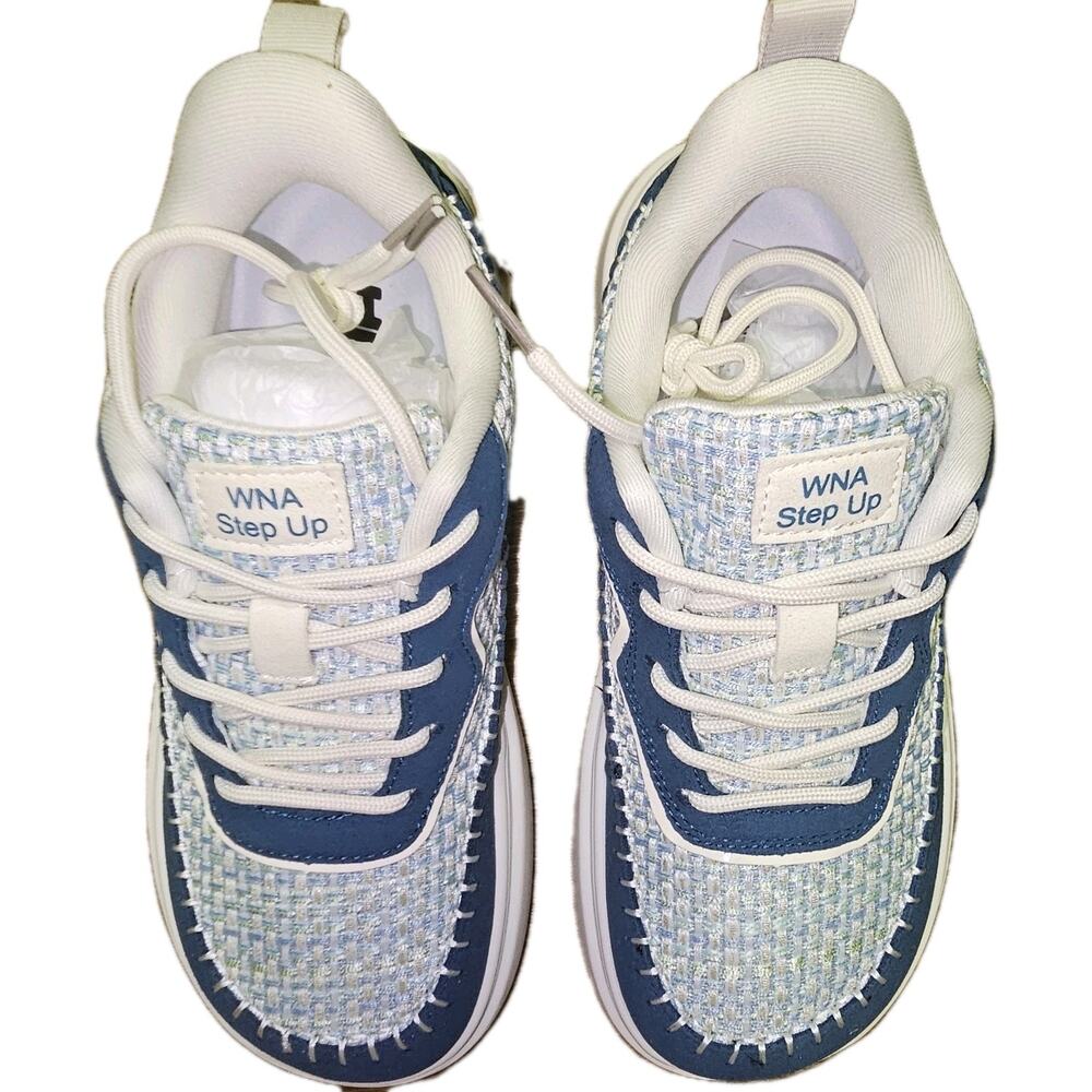 WNA Step Up Women's Designer Lace Up Platform Sneakers Size 6 Blue White NWOT - Picture 3 of 8
